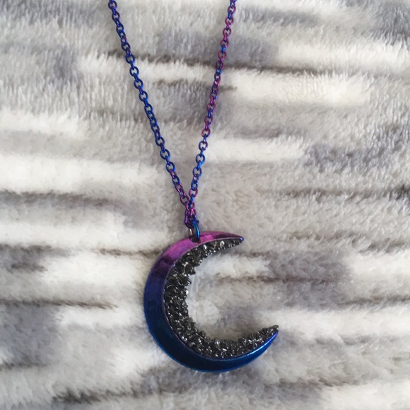 Hot Topic Jewelry - Blue & Purple Moon w/ Stone Plating Necklace